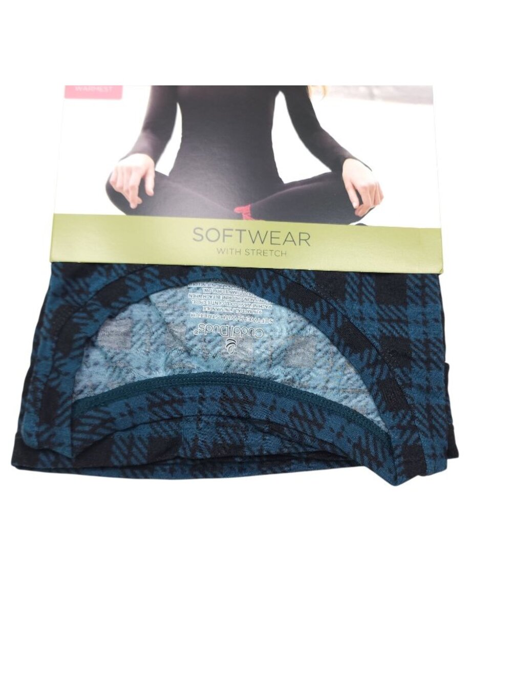 Cuddl Duds Womens Long Sleeve Crew Ultra-Soft Modal Stretch Layer L Green Plaid